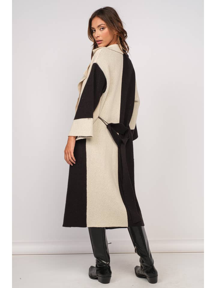 Black Block BLACK-IVORY PATCH PRINT LONG CARDIGAN SWEATER for wholesale on Faire