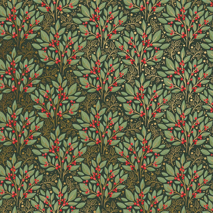Jillson & Roberts - Wholesale Wrapping Paper Roll - Holly Tapestry Wrap - Jumbo