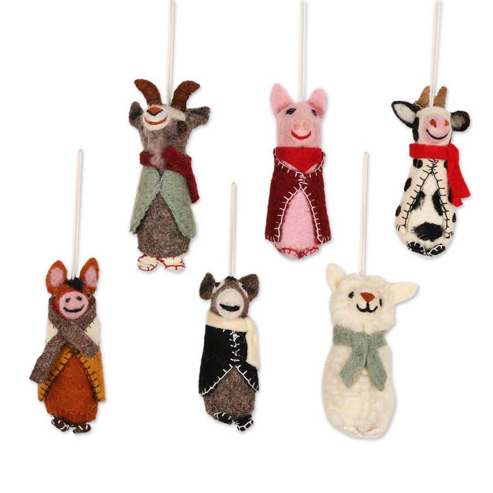 Novica Handmade Barnyard Bunch Wool Ornaments (Set Of 6) for wholesale by NOVICA