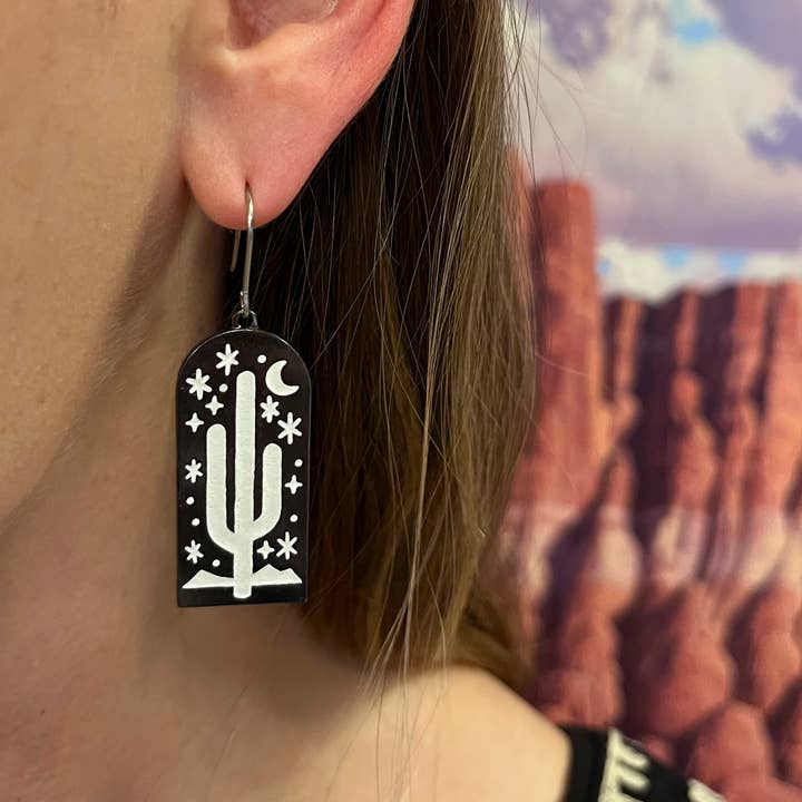 Rather Keen - Wholesale Dangle Earrings - Desert Night cactus earrings - saguaro cowgirl earrings2