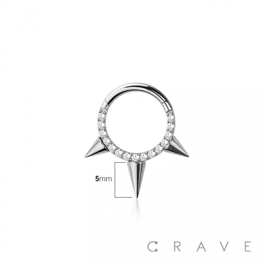 CRAVE - Wholesale Single Stone/Solitaire Ring - 316L SURGICAL STEEL CZ HINGED SPIKE SEGMENT RING3