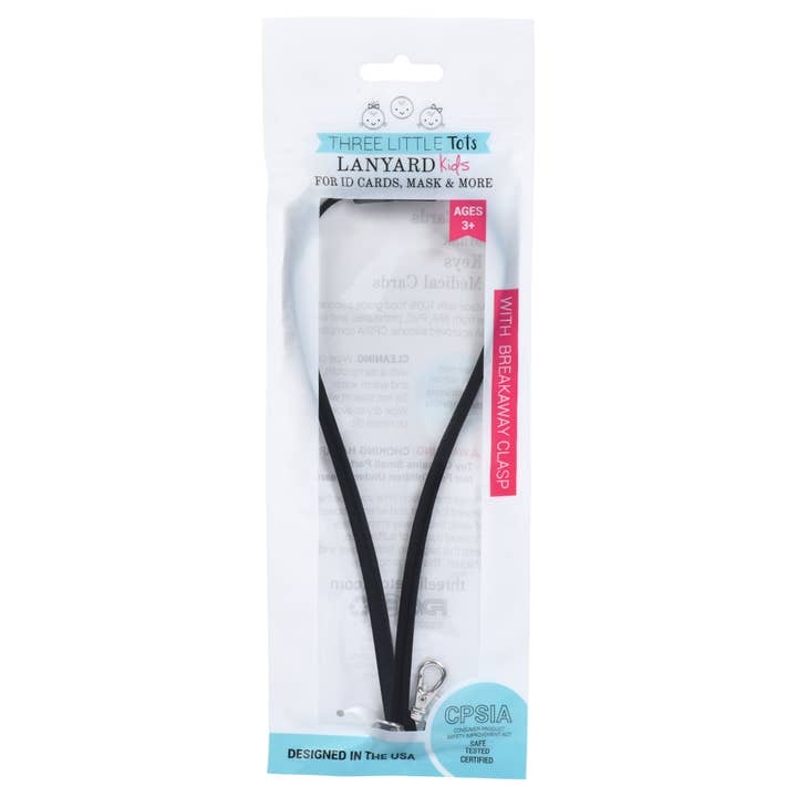 Three Little Tots - Wholesale Lanyard - Unisex - Black Silicone Lanyard for Kids or Short Adult Lanyard