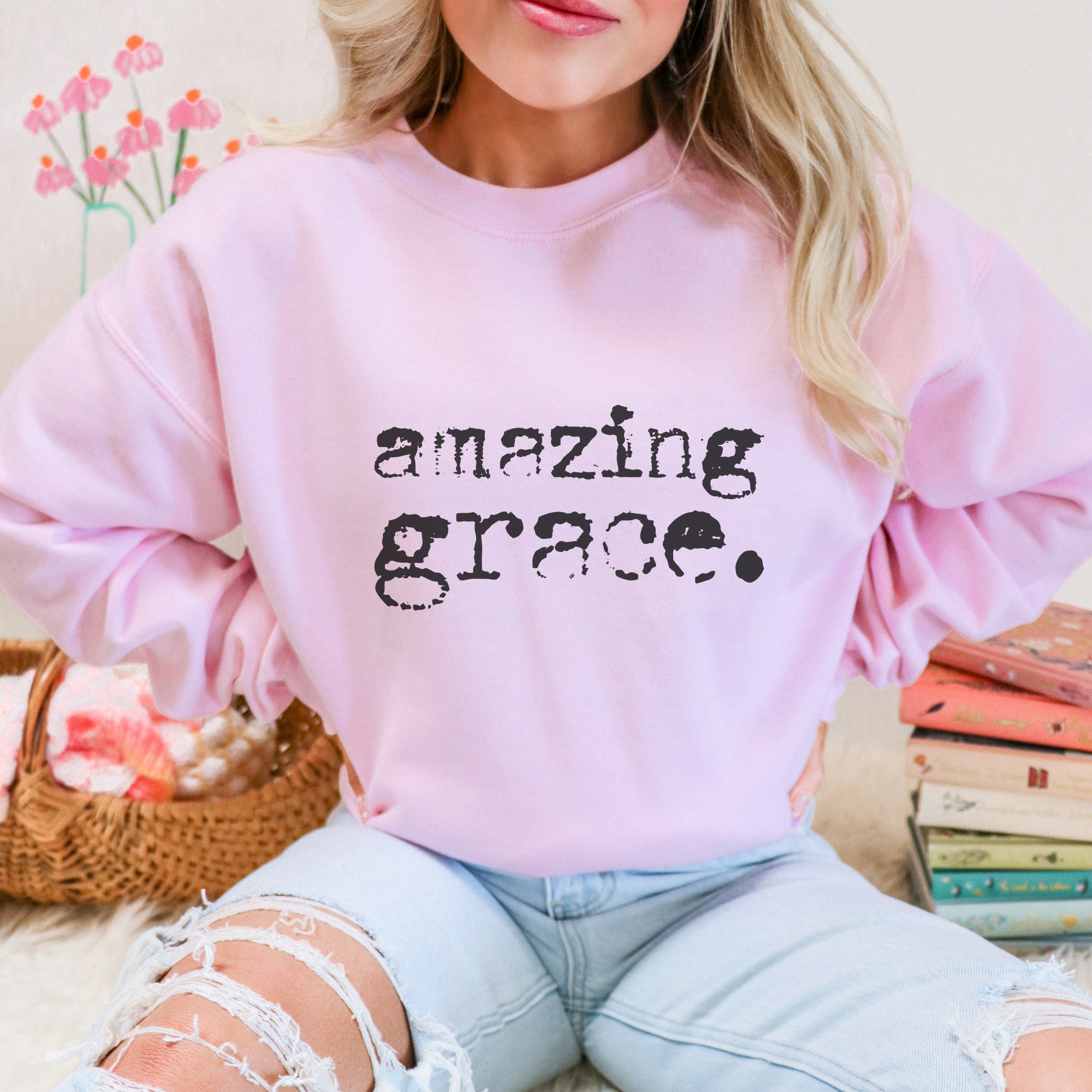 Trendznmore - Modern Graphic Apparel - Wholesale Graphic Sweatshirt - Women's - Amazing Grace Christian Crewneck Sweatshirt5