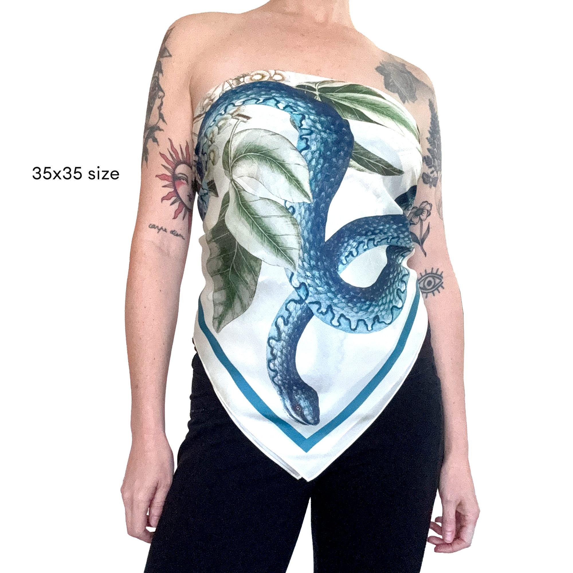 Curious Prints - Wholesale Scarf - Women's - 100% Silk Scarf Blue Snake and Butterfly Summer Bandana2