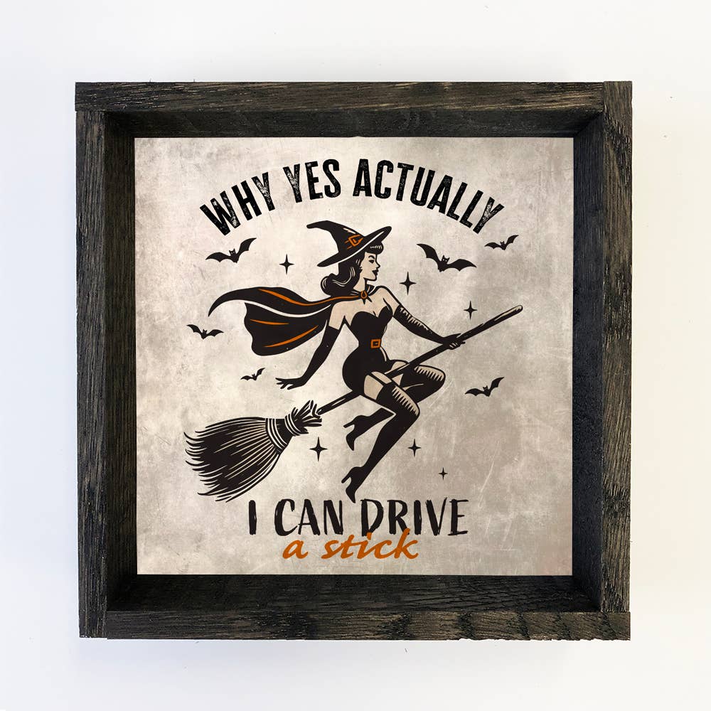 Hangout Home - Wholesale Sign - I Can Drive A Stick - Halloween Canvas Art - Wood Framed Art