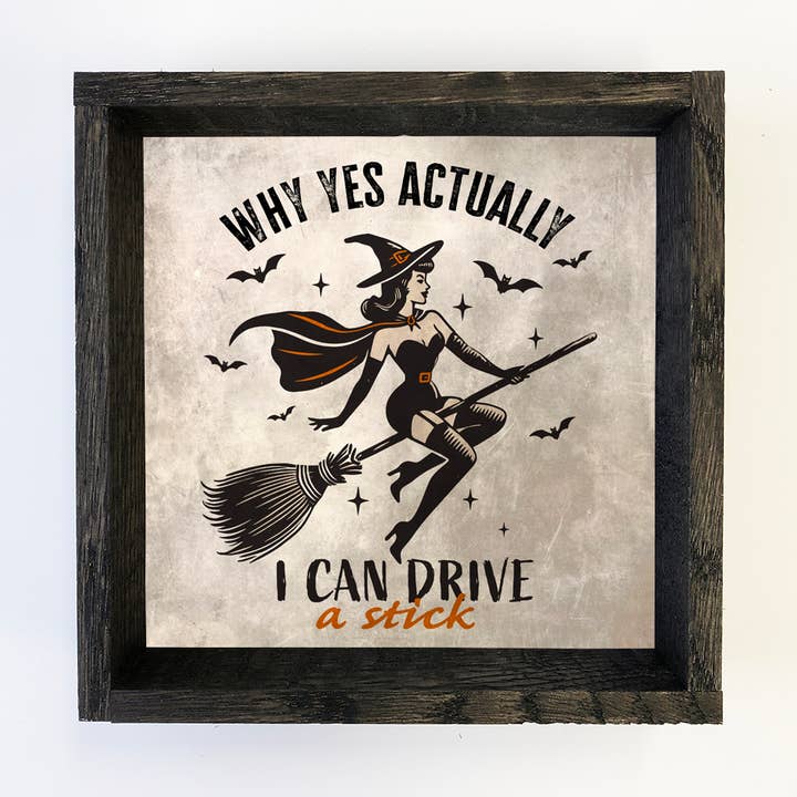 Hangout Home - Wholesale Sign - I Can Drive A Stick - Halloween Canvas Art - Wood Framed Art0