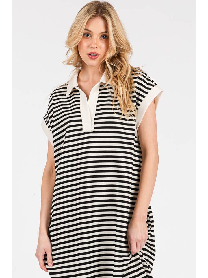 Purple Lava - Wholesale Dress - Women's - STRIPED RELAXED FIT MIDI DRESS