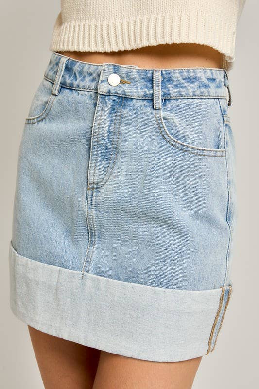 HIGH WAISTED CUFFED DENIM MINI SKIRT for wholesale on Faire4