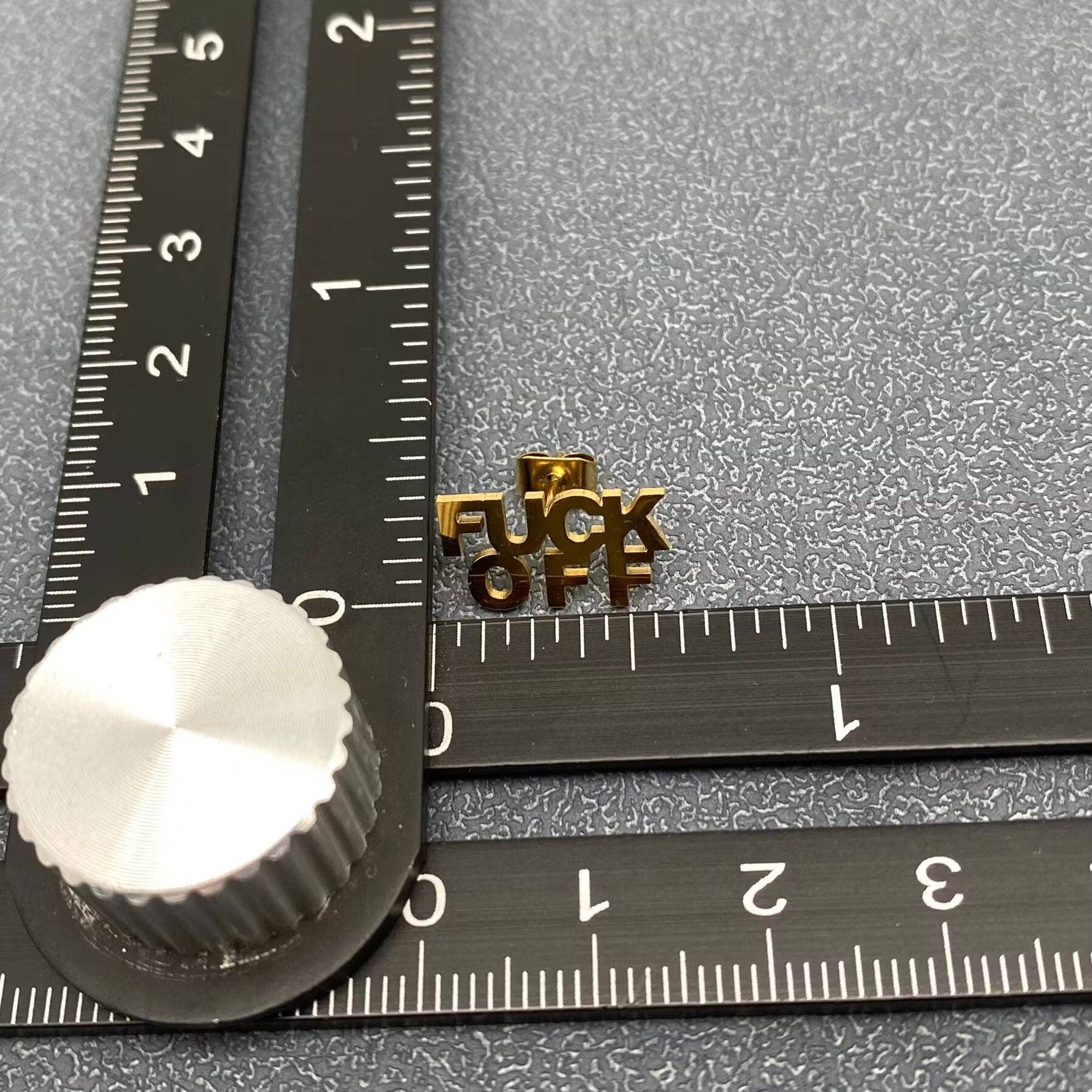 Mio Queena - Wholesale Stud/Post Earrings - 'FUCK OFF' Stainless Steel Ear Studs4