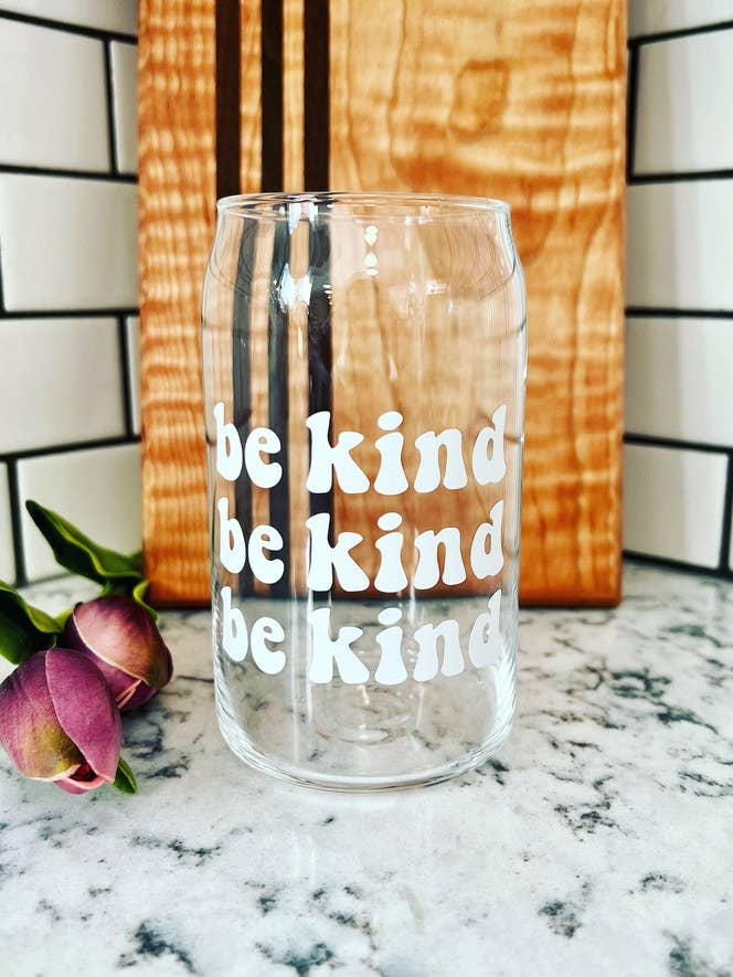 Be Kind Beer Can Style Glass for wholesale by Salty Spouse Glassware