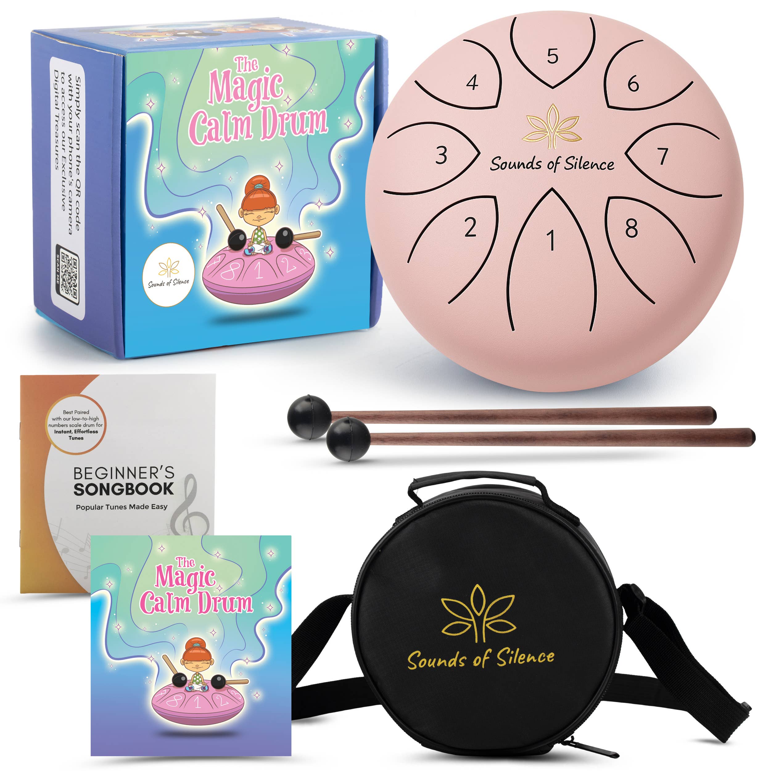 Sounds Of Silence Drums - Wholesale Musical Instrument - Magic Calm Drum Tongue Drum, Songbook and Storybook (PINK)  1