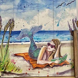 Sereia em uma toalha de praia estampa de madeira por atacado de Art For The Young At Heart