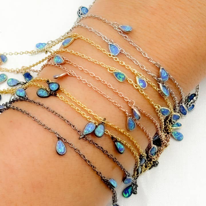 Jewels & Chains - Wholesale Link & Chain Necklace - Created Blue Opal Tear Drop Shape Dangle Chain. CBO5