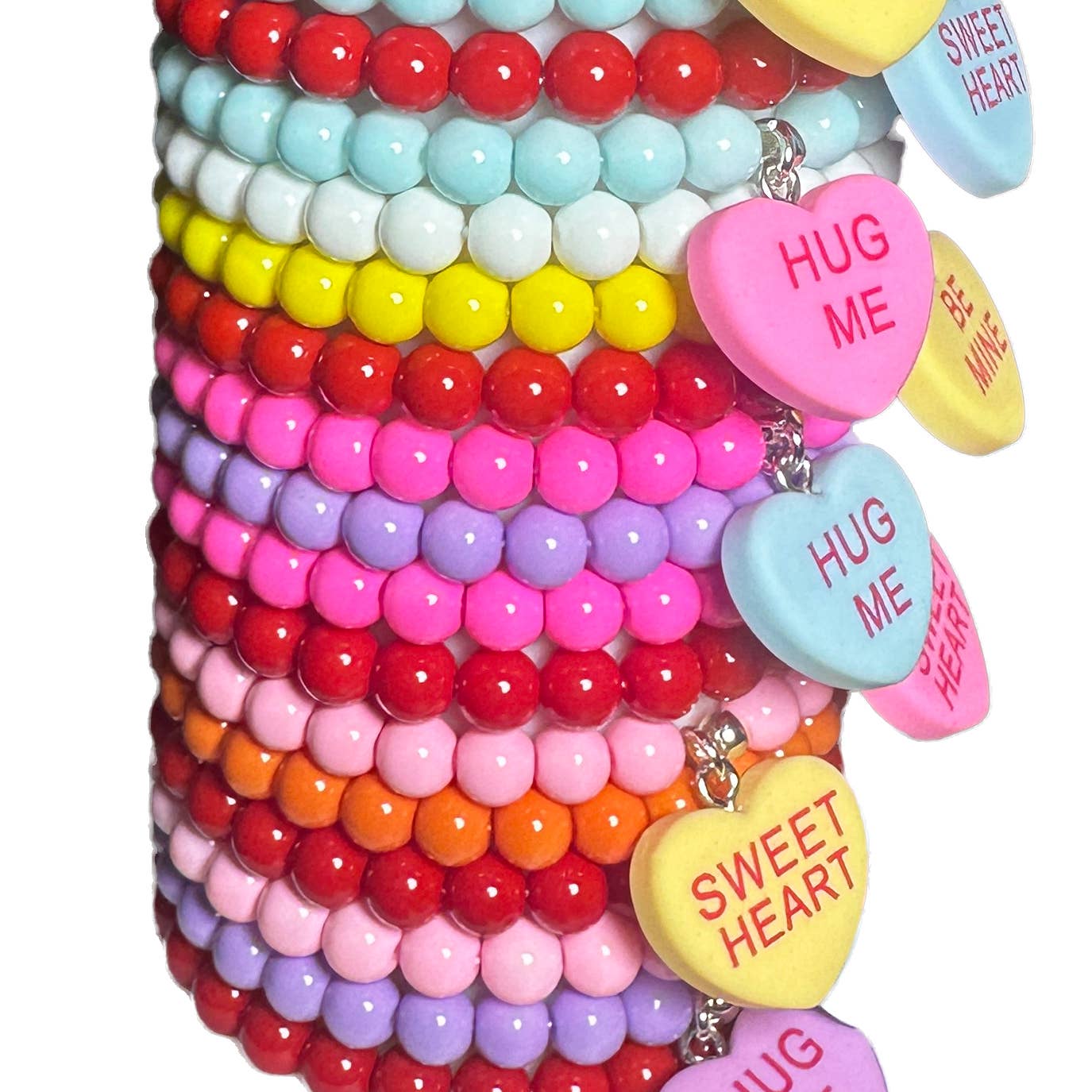 Stratus - Wholesale Beaded Bracelet - Kids - Valentine Conversation Candy Heart Charm Bracelet Stack2