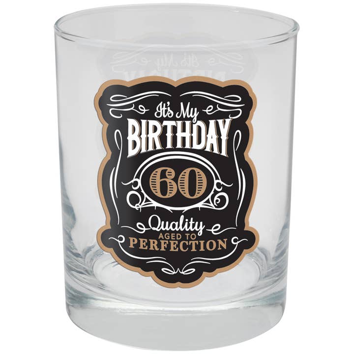 "60th Birthday" 12oz Rocks Glass for wholesale by Gift & Garden by Carson