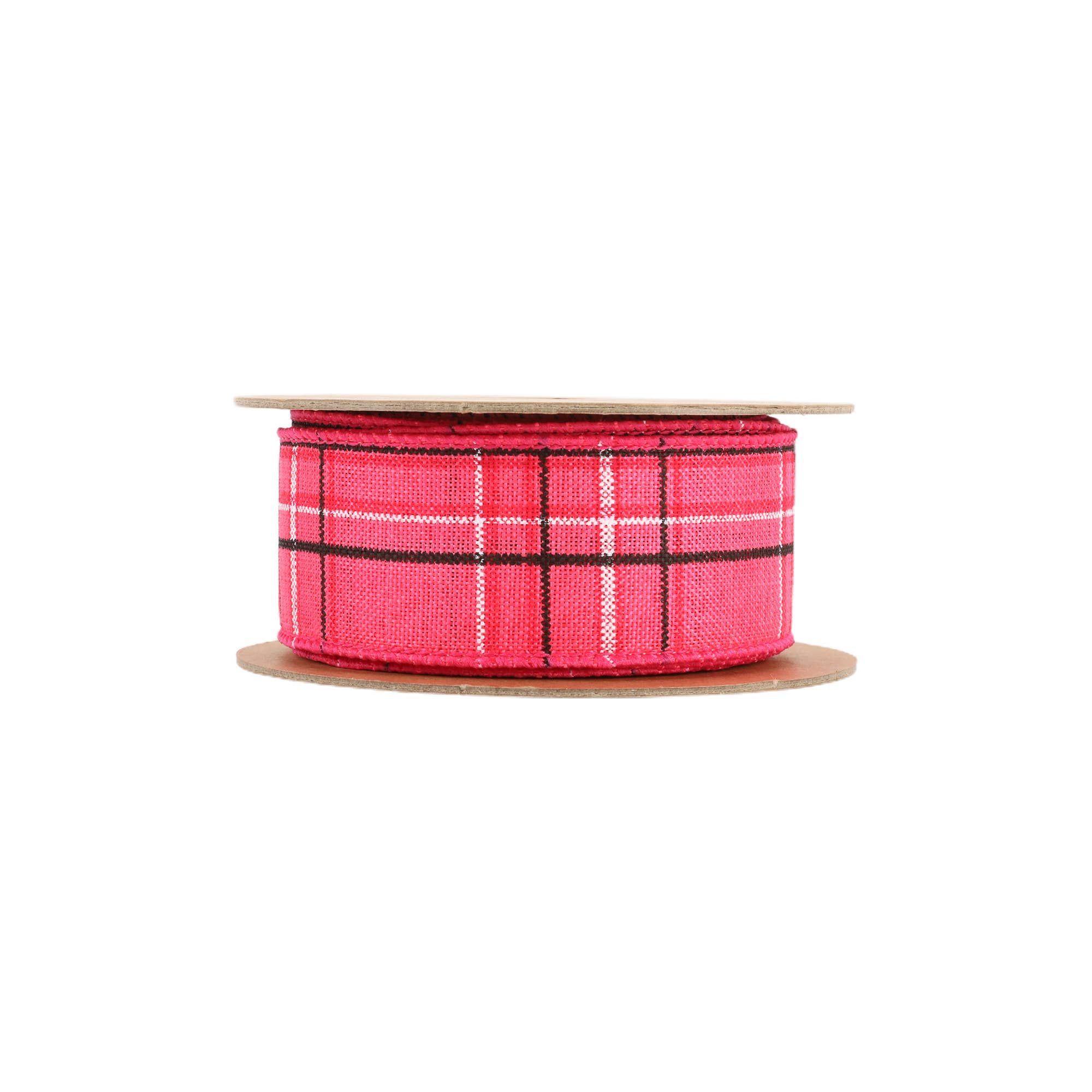 LA Ribbons Wholesale – Engroshandel Bånd – Kablet bånd | Hot pink/Spring Plaid | 10 Yard Roll4