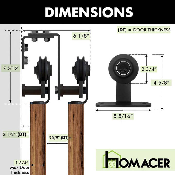 Homacer INC - Wholesale Knob/Pull - Double Track U-Shape Bypass Sliding Barn Door Hardware Kit - T-Shape Design Roller6