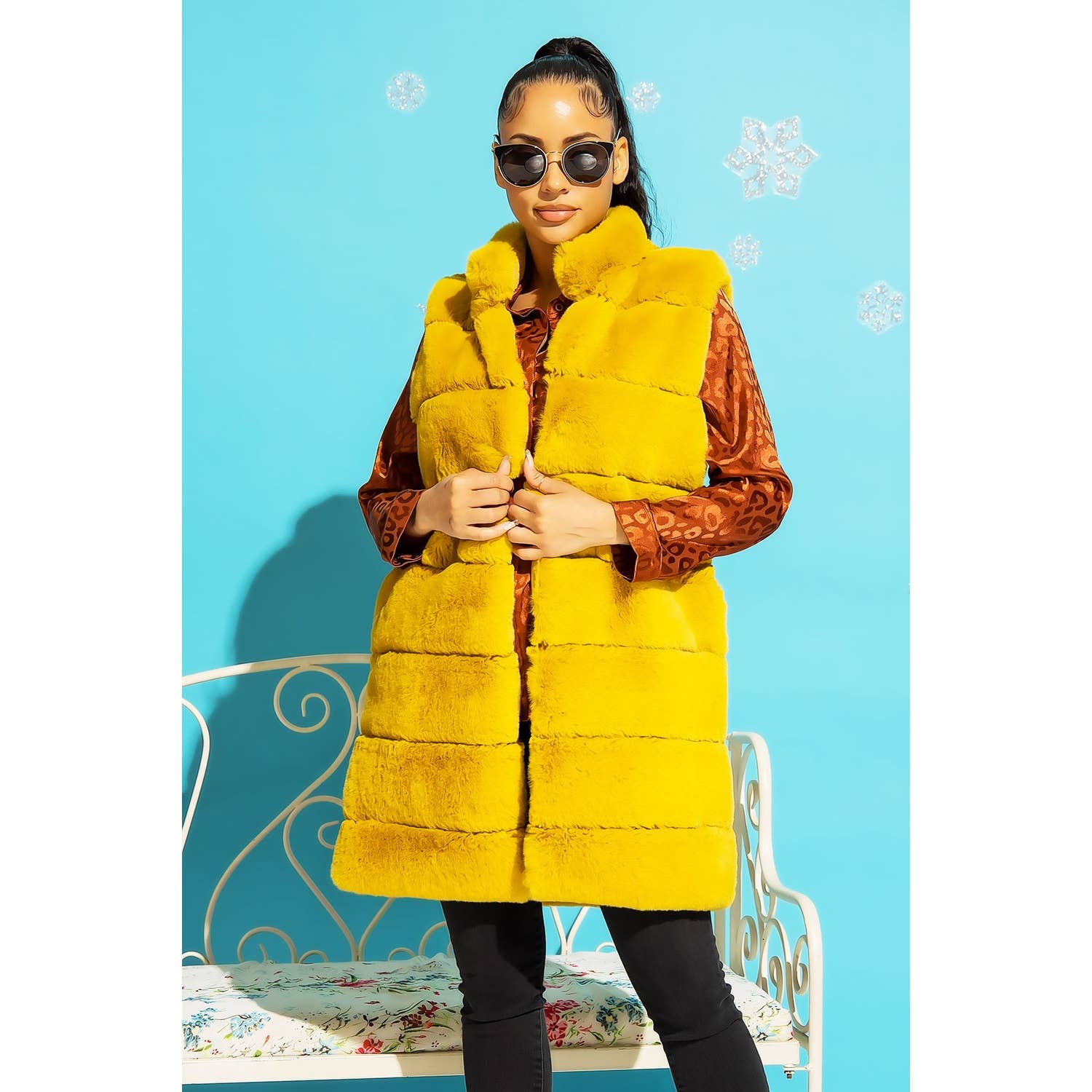 Sweet Generis - Vente Veste sans manches – femme - GILET BOUFFANT LONG EN FOURRURE À COL MONTANT33