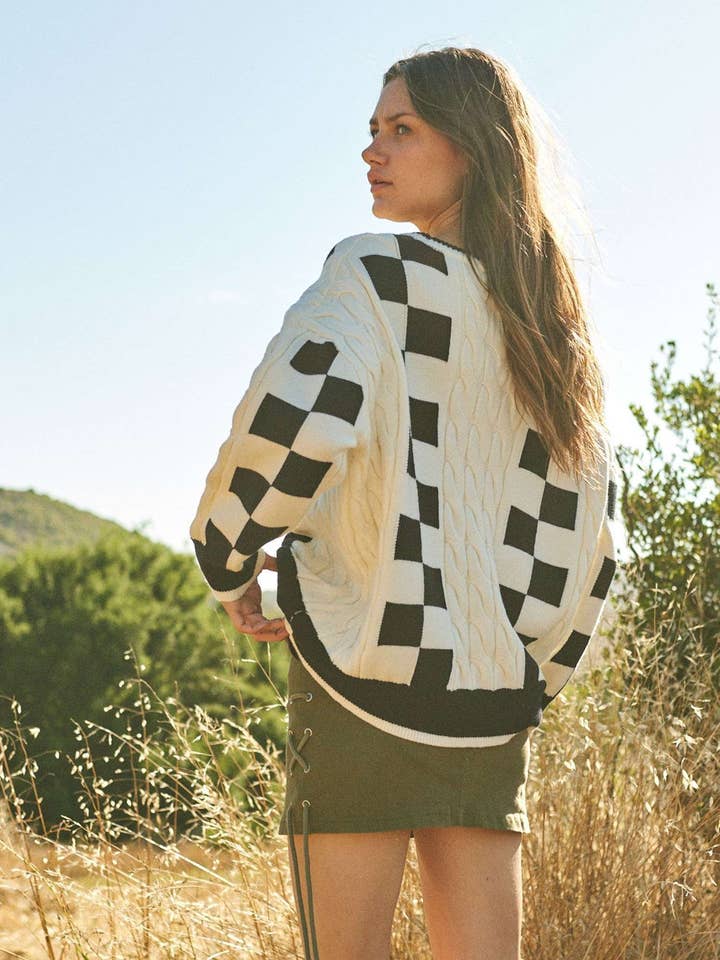 Off White Black Crewneck Checker Sweater for wholesale on Faire
