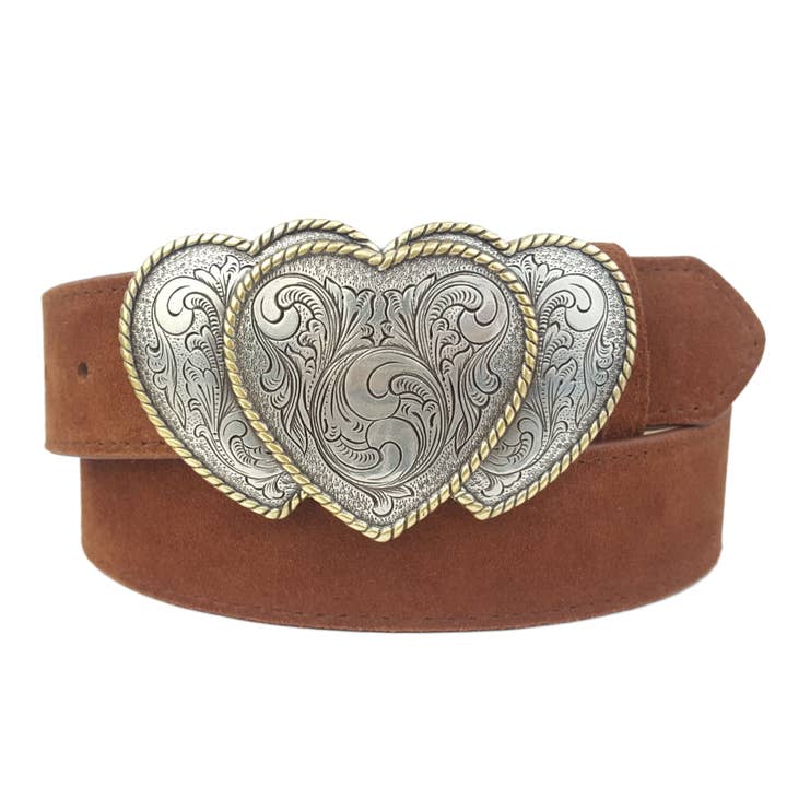 Axesoria West - Wholesale Belt - Women's - Western 3-Hearts Buckle w. Genuine Suede Belt