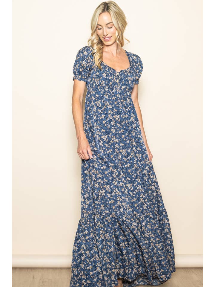 Elloh Collection - Wholesale Dress - Women's - Romantic Puff Sleeve Wide Flare Empire Maxi Dress w Pockets12