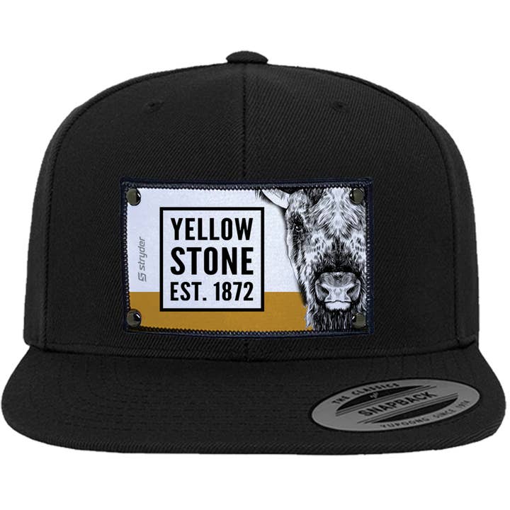 Yellowstone Bison Art på en YP5089 sort hat for engroshandel hos Stryder Gear