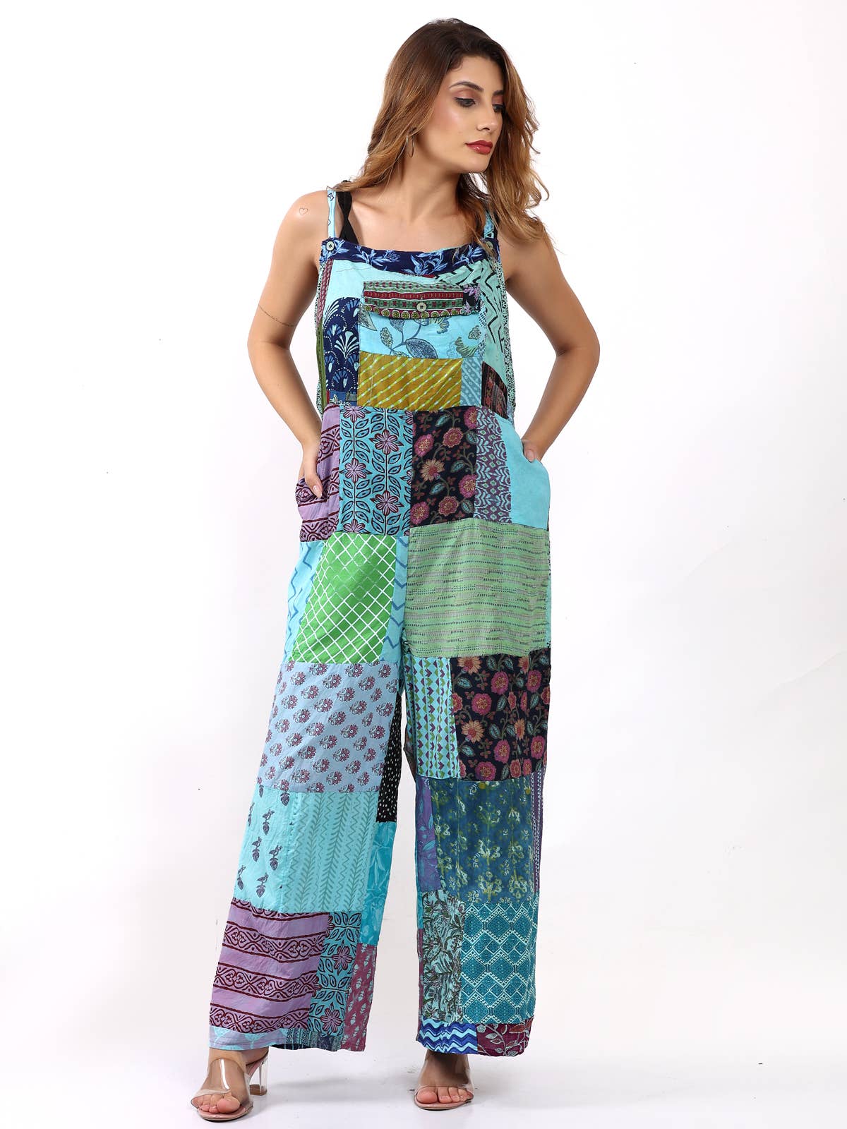 Wevez - Vente Combinaison – femme - Combinaison à jambes larges avec poches patchwork et motif floral pour femmes