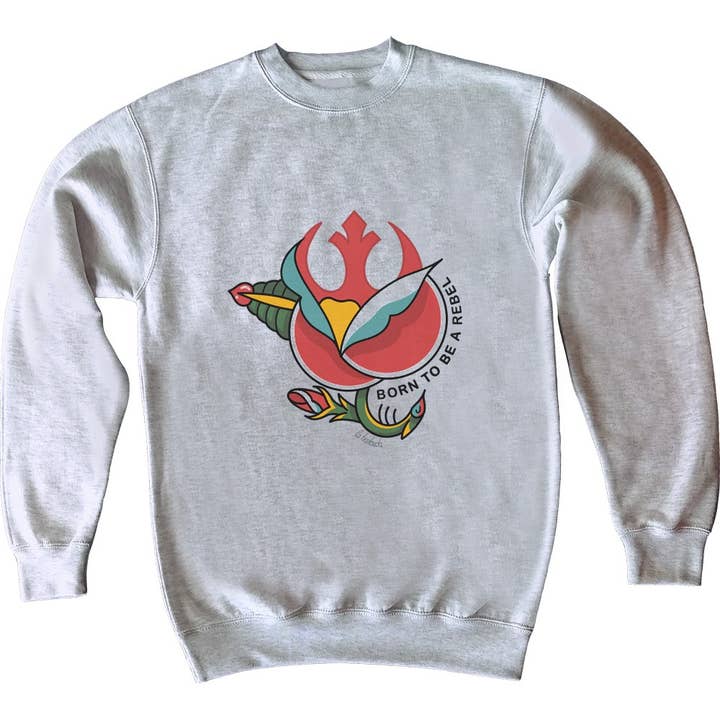 Grey Born To Be A Rebel Rose Sweatshirt By La Barbuda for wholesale on Faire