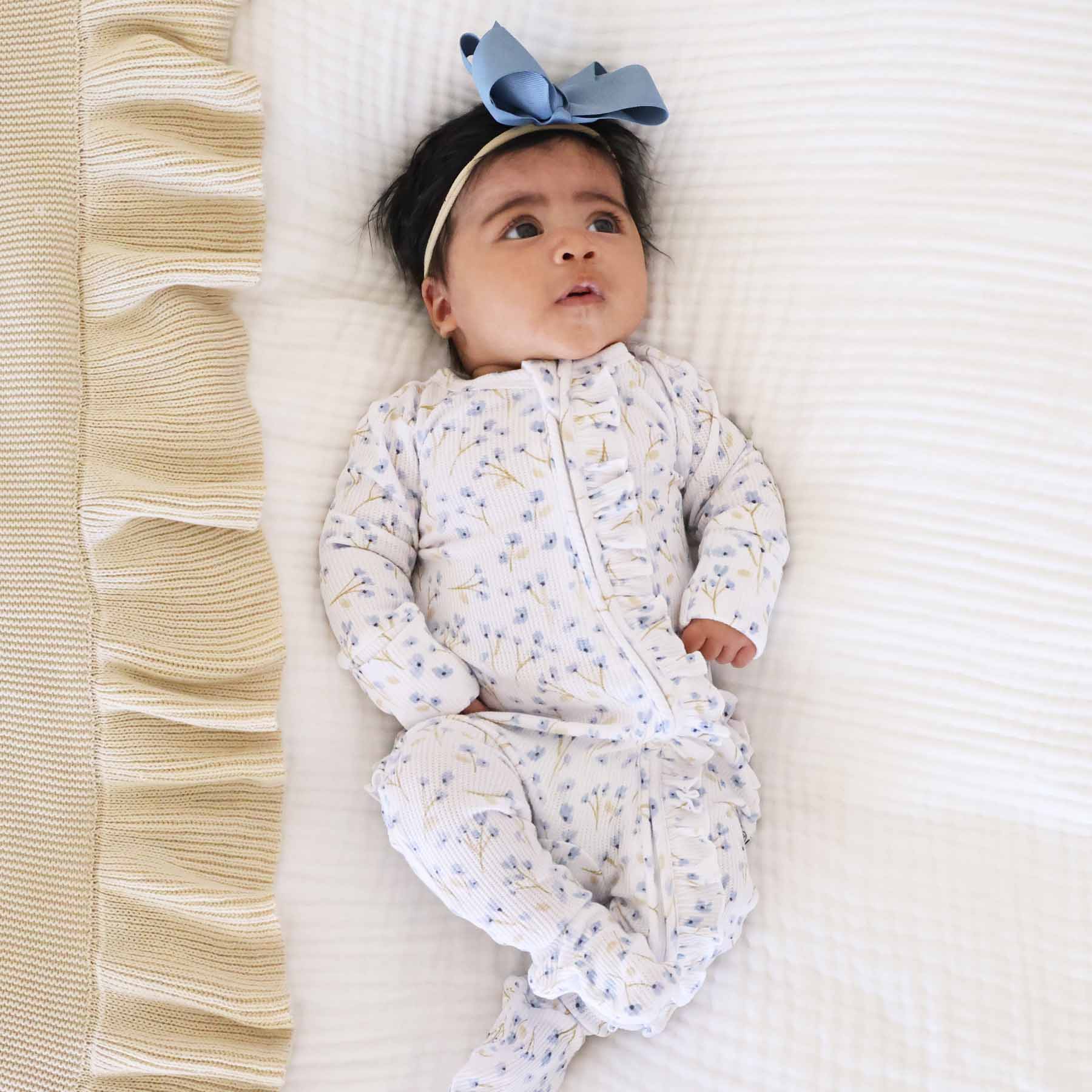 Caden Lane - Wholesale Jumpsuit - Baby - Blake's Blooms Bamboo Waffle Zipper Ruffle Footie6