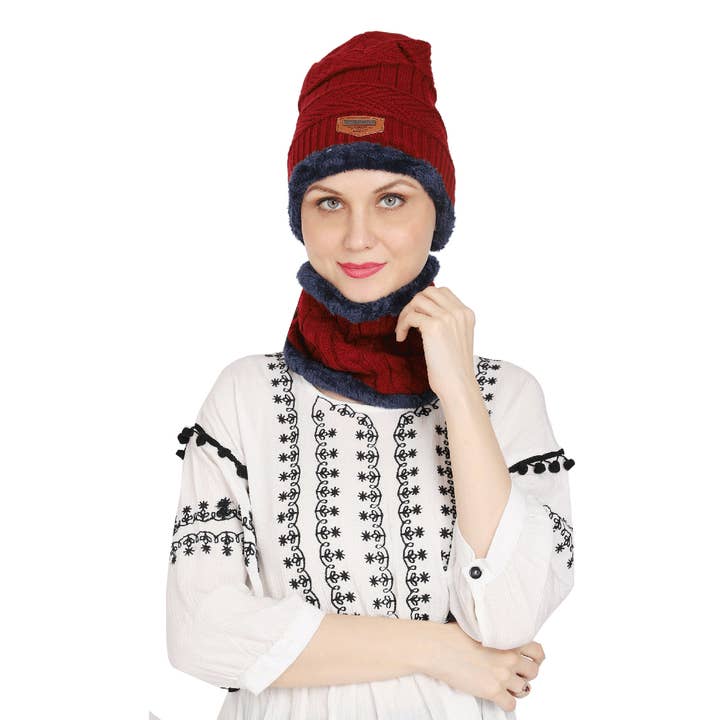 Woven Winter WarmBeanie Cap and NeckScarf Set for Ladies for wholesale by Miniapparels