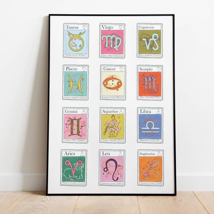 Celestial Zodiac Sign Colourful Art Print for wholesale by whatmabeldid