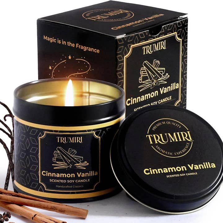Cinnamon Vanilla Scented Premium Soy Wax Candle Non Toxic for wholesale by TRUMIRI