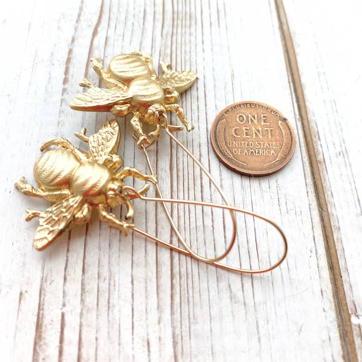 Red Truck Designs - Wholesale Dangle Earrings - Large Gold Bee Earrings Big Bumblebee Earrings Honeybee5