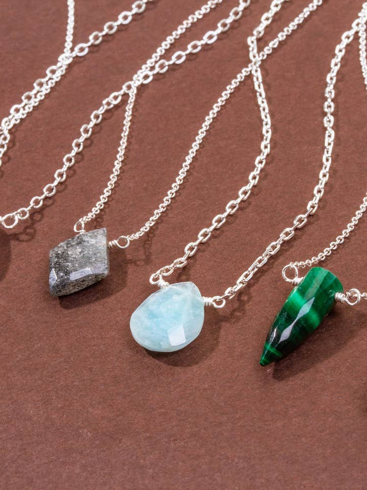 You’re a Gem: Delicate Gemstone Necklace Assortment - Silver for wholesale by Luna Norte