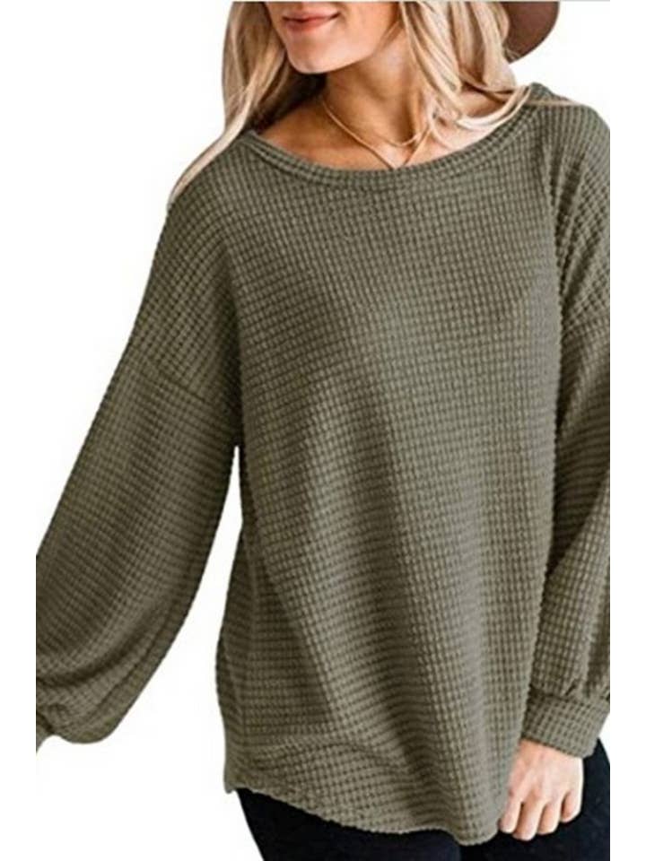 Lily Clothing - Wholesale Shirt - Women's - Casual pullover with round neck lantern sleeves4