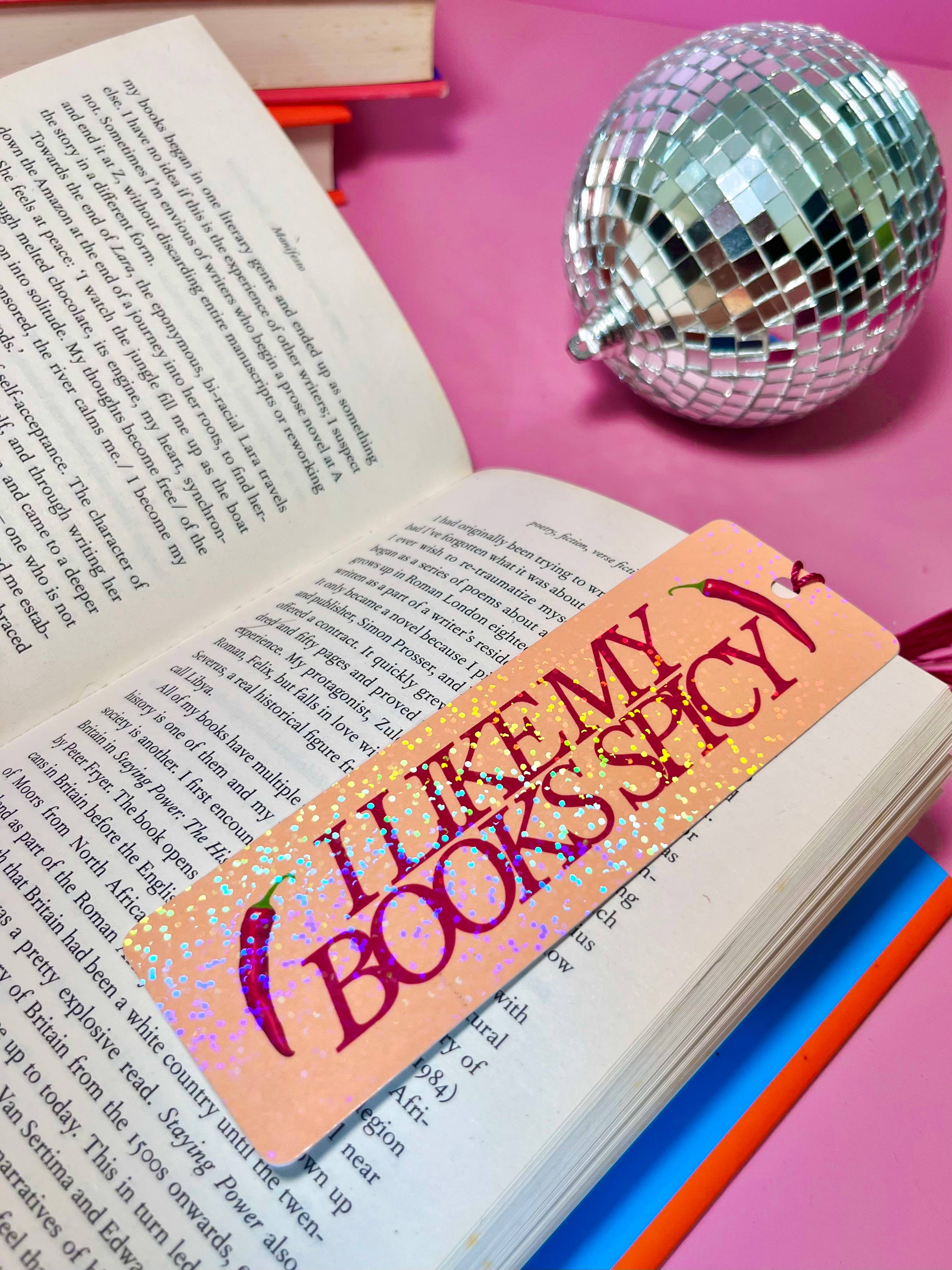 by Rosybum – wholesale Bookmark – I Like My Books Spicy Holographic Tassle Bookmark -Romantasy1