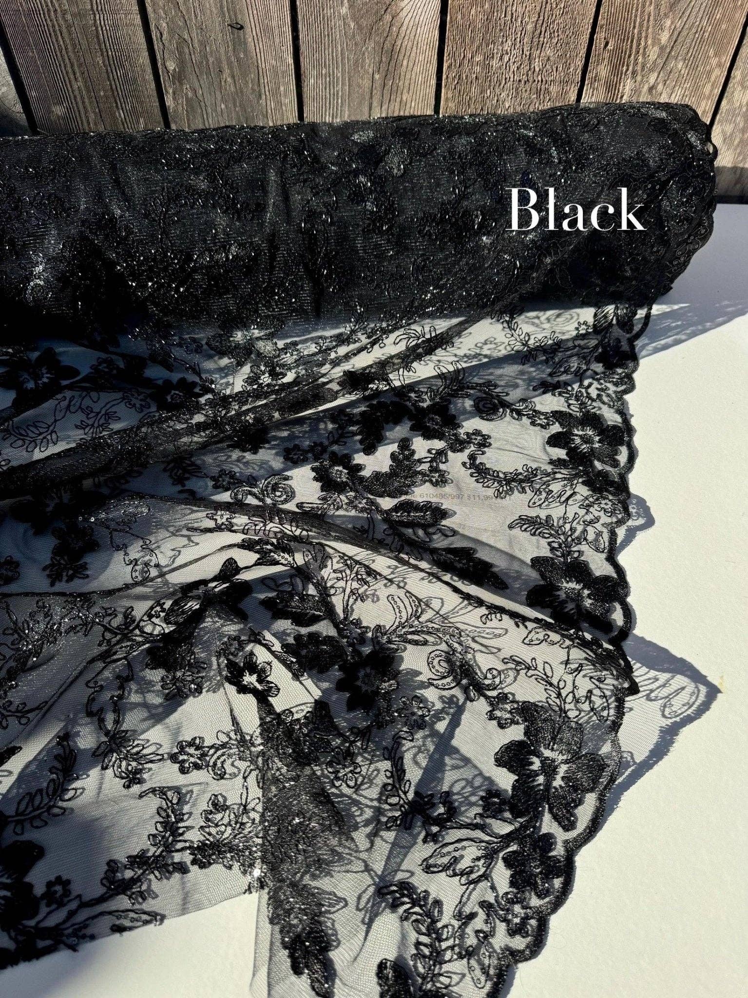 GalaTextile - Wholesale Fabric - Floral Embroidered Lace Corded Fabric With Sequins Fabric by the yard Non Stretch Shiny Floral Fabric with Sequins On Lace for Apparel Gowns5