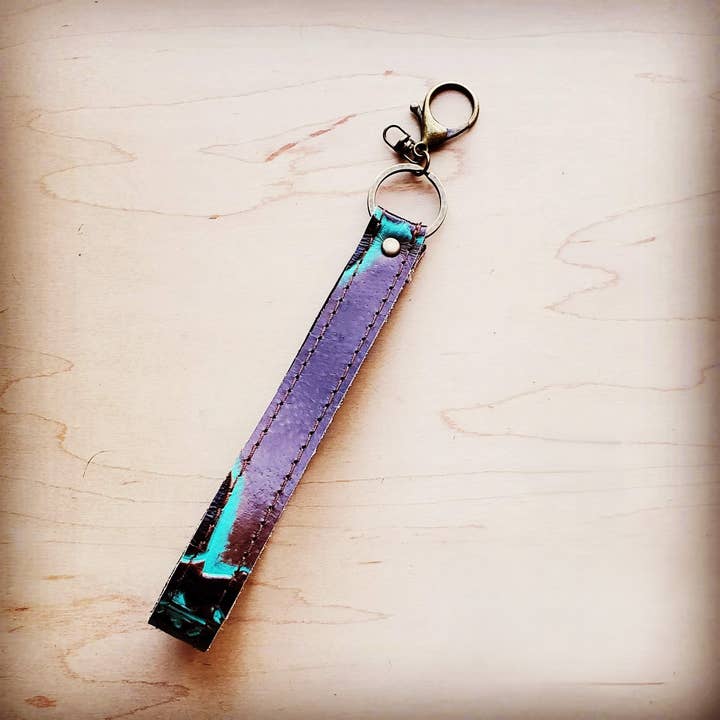 **Embossed Leather Key Chain Strap Turquoise Steer 701b for wholesale by The Jewelry Junkie