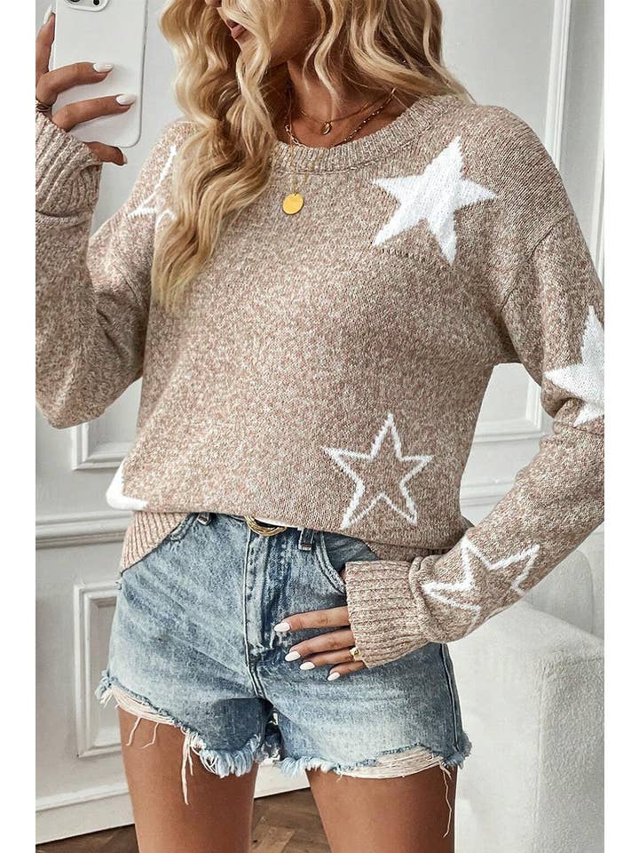 Khaki Star Drop Shoulder Sweater - Regular Fit for wholesale on Faire