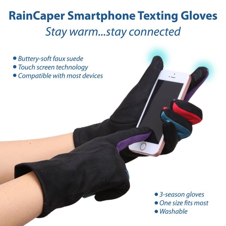 RainCaper - Wholesale Gloves - Women's - RainCaper Black Multi-color Brights Touch Screen Gloves