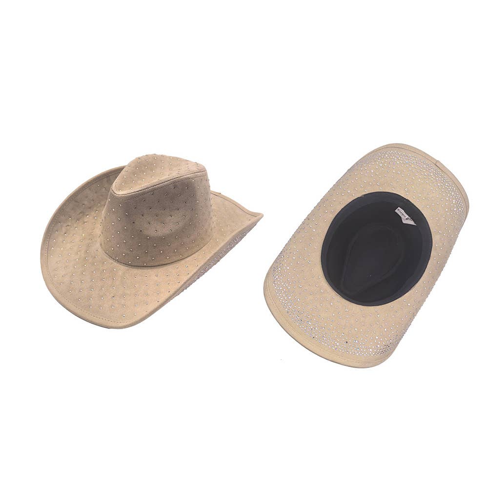 Sensibling Corp. - Wholesale Cowboy Hat - Women's - Rhinestone Embellished Faux Suede Western Cowboy Fedora Hat11