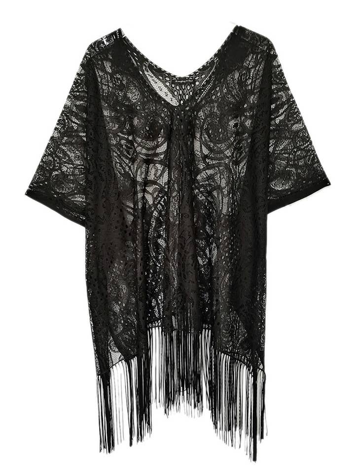 Hana – wholesale Strandkläder – Dam – Sommarponcho Strandöverdrag med lövspets1