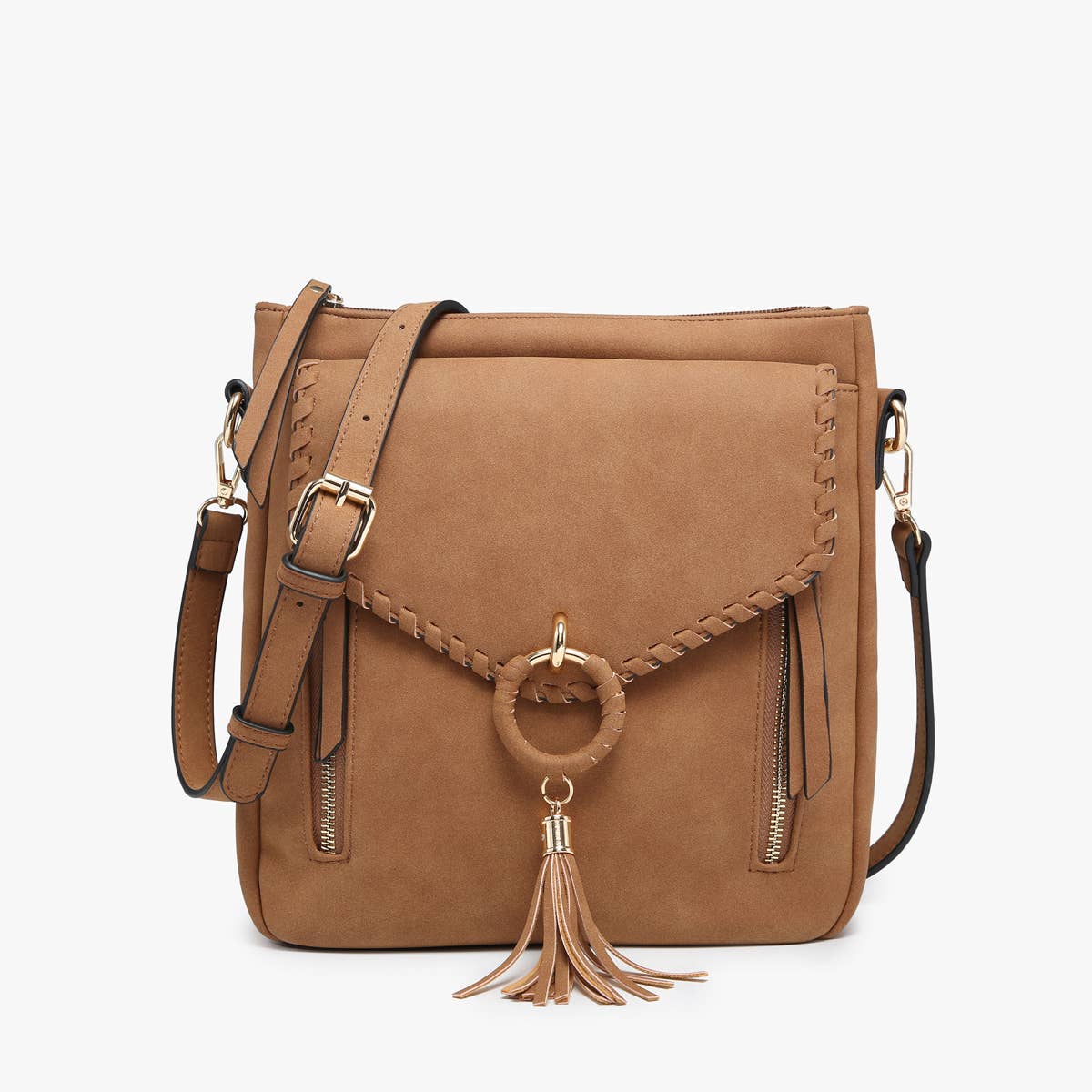 Jen & Co. - Wholesale Crossbody Bag - Women's - M2347 Layla Faux Suede Whipstitch Crossbody w/ Tassel0