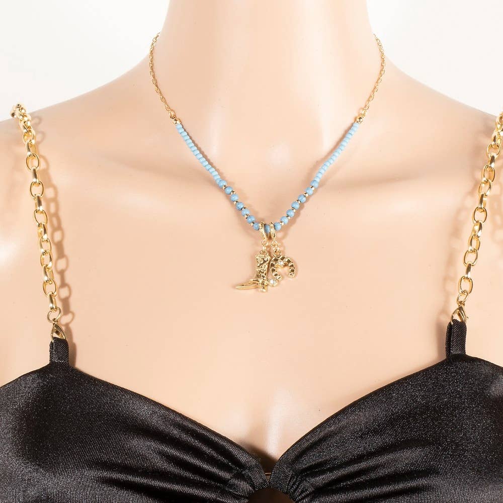 TUR Western Cowboy Boot And Horseshoe Charms Chain Necklace for wholesale on Faire4