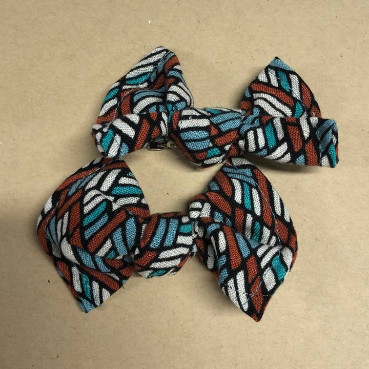 Stripey Teal Knotted Hair Bow Clip for wholesale by MadeBySusannah