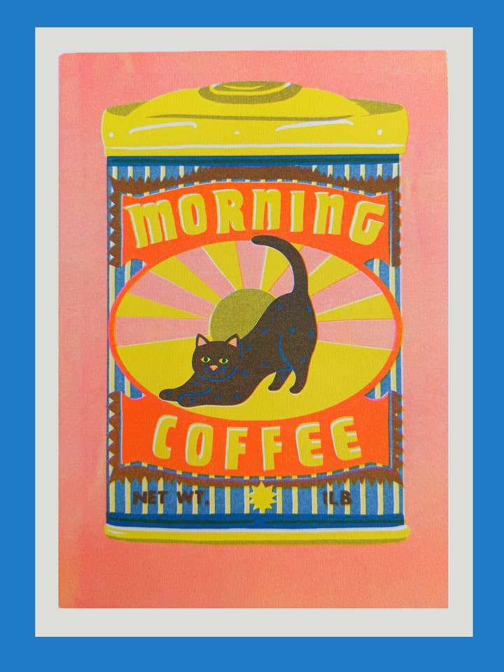 Morning Coffee Riso Print for wholesale by naomi wilkinson illustration