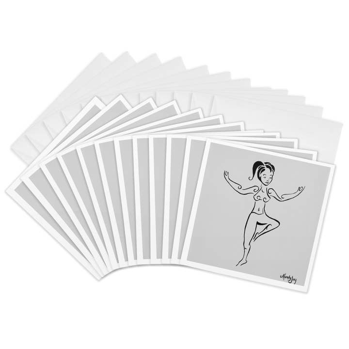 3dRose, A black and white simple design of a girl doing yoga tree pose., Greeting Card for wholesale by 3dRose