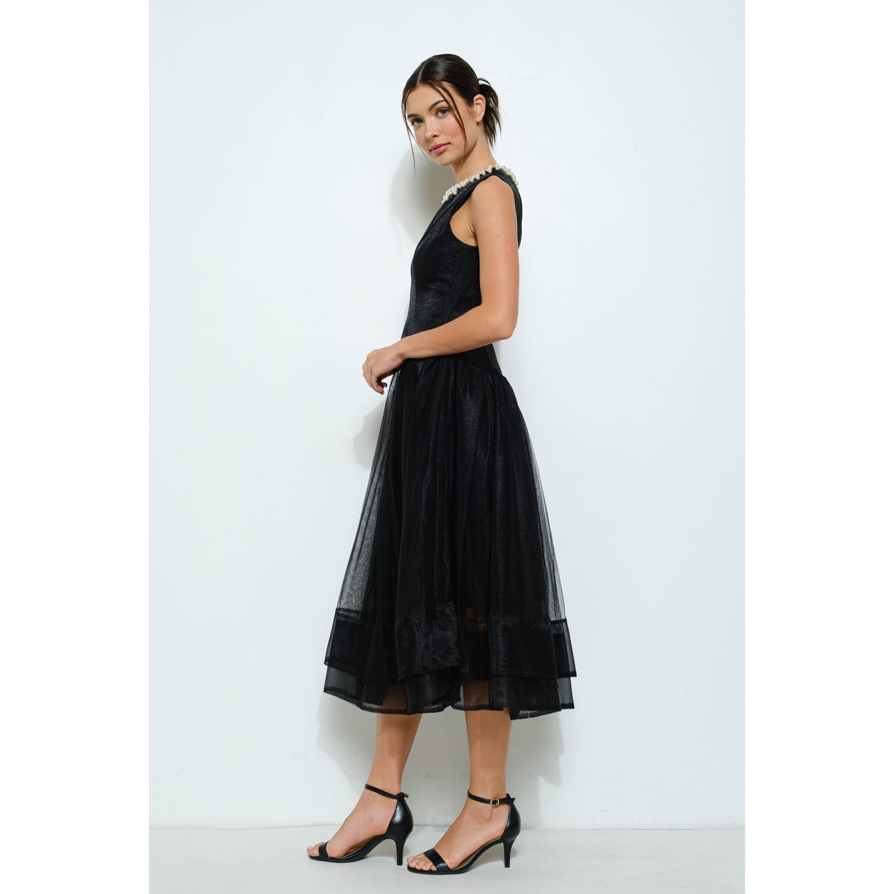 INA - Wholesale Dress - Women's - Pearl Embellished Sheer Tulle Midi Dress4