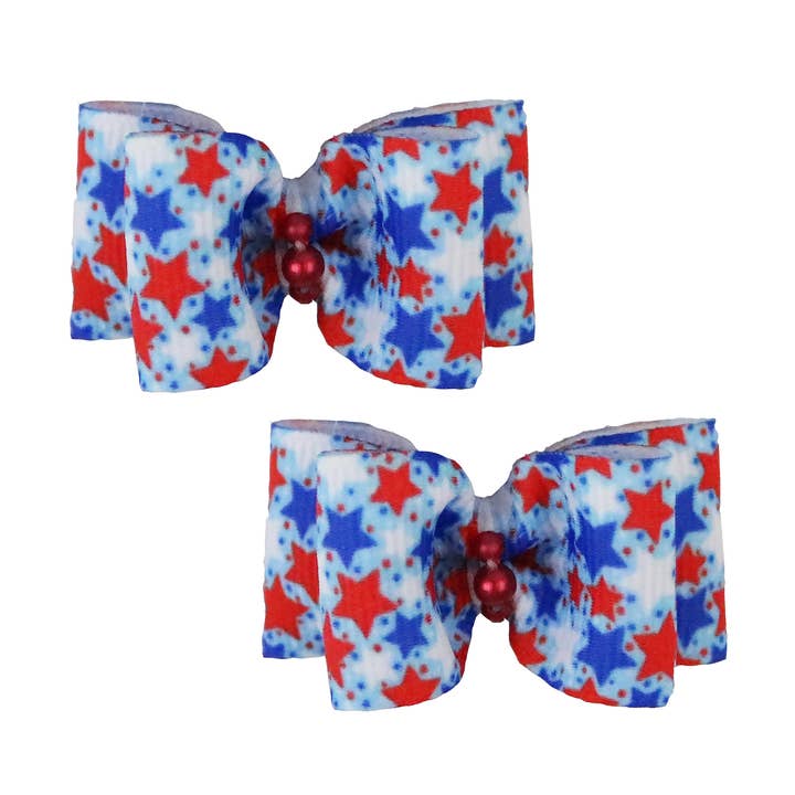 Noeuds à cheveux Patriotic Stars - 2 nœuds par carte pour la vente par Barker's Bowtique