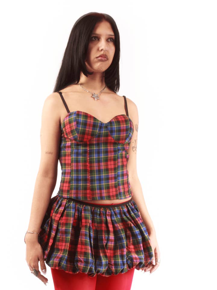 Plaid Corset Bustier Top and Skirt Set for wholesale by Rebel Reid
